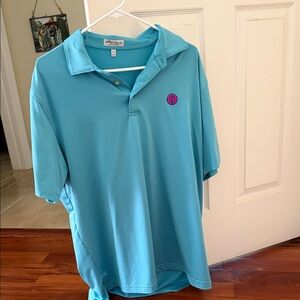 Peter Millar Aqua Performance Polo with Pink Logo